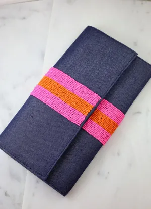 Beaded Strip Crossbody/Clutch: Denim