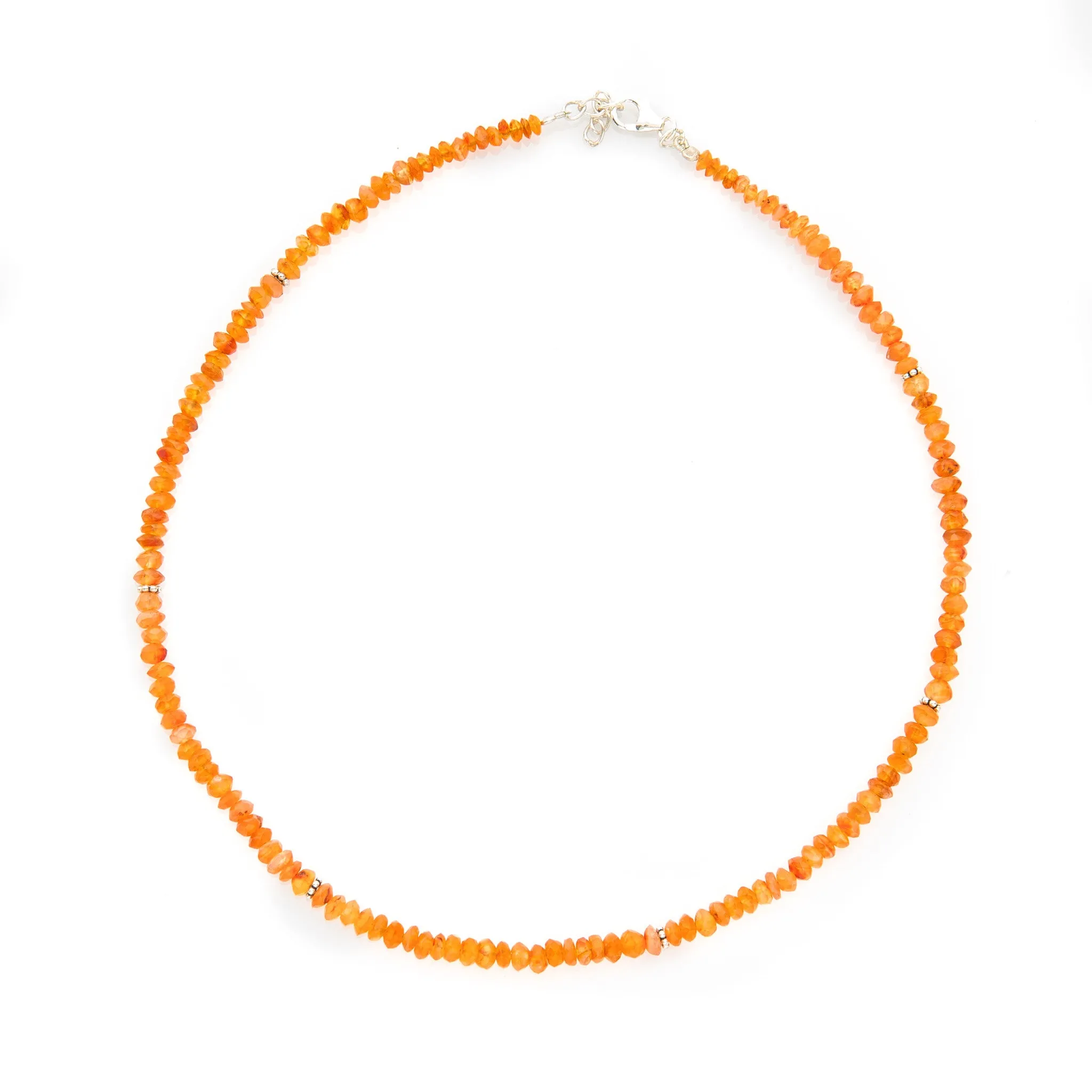 Beautiful Bright Faceted Carnelian Gemstone Necklace - Sterling Silver Clasp
