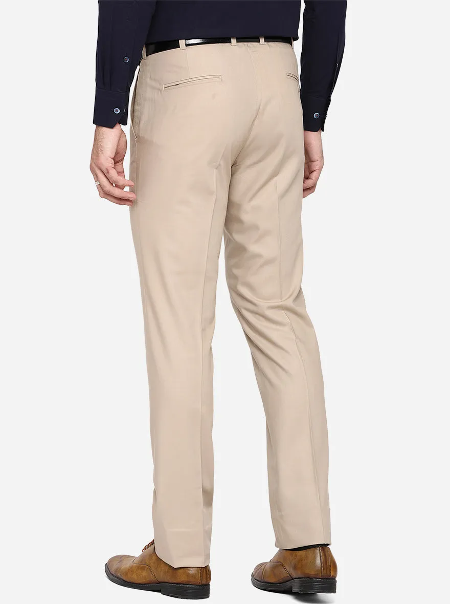Beige Solid Slim Fit Formal Trouser | Metal