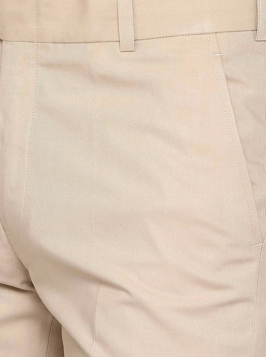 Beige Solid Slim Fit Formal Trouser | Metal