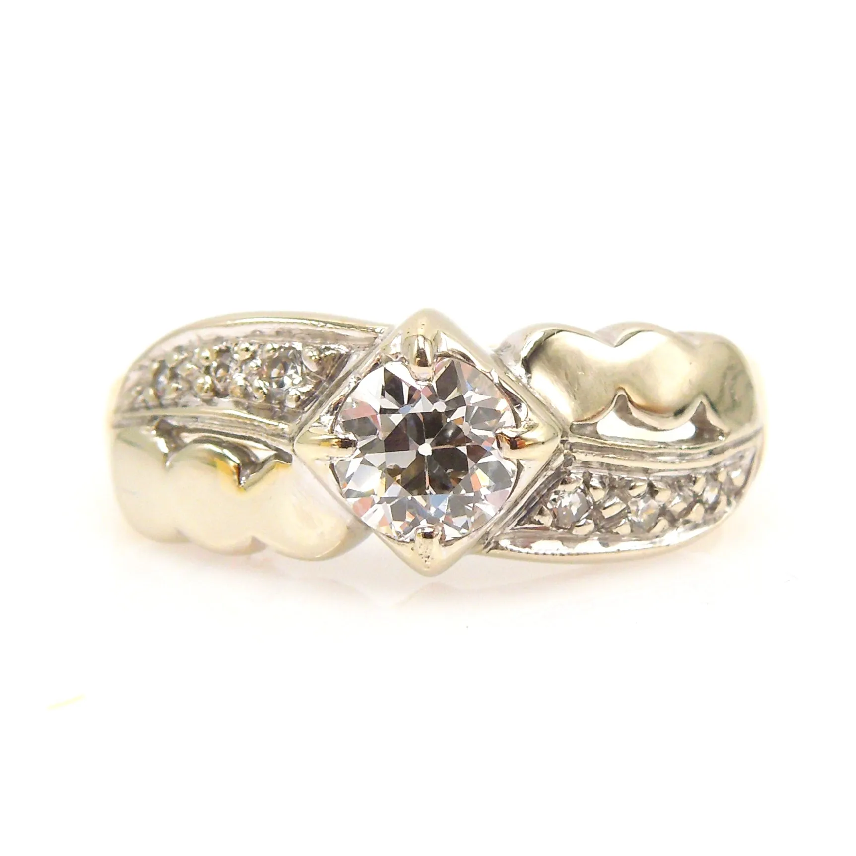 Bicolor Gold Engagement Ring with Half Carat Old European Cut Diamond
