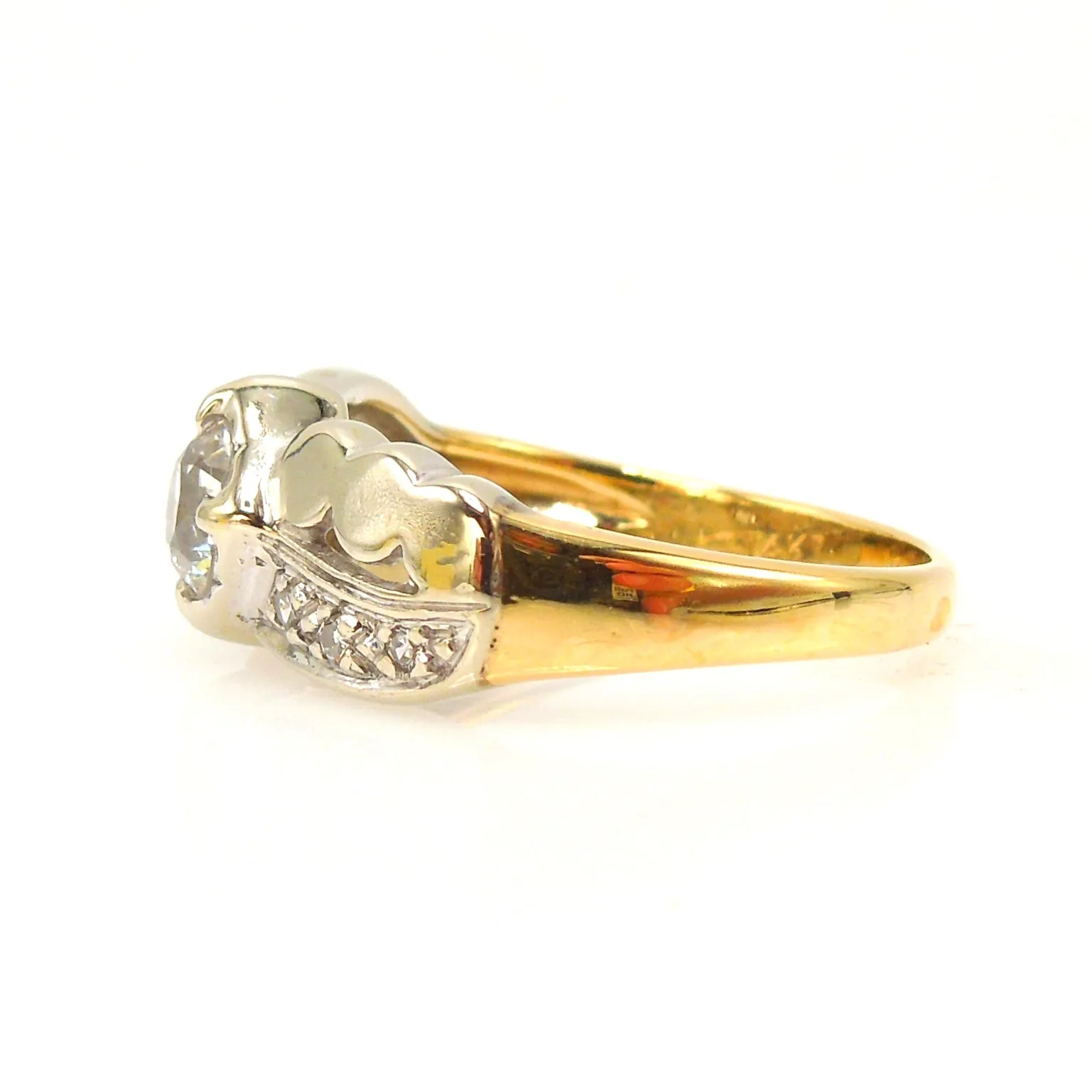 Bicolor Gold Engagement Ring with Half Carat Old European Cut Diamond