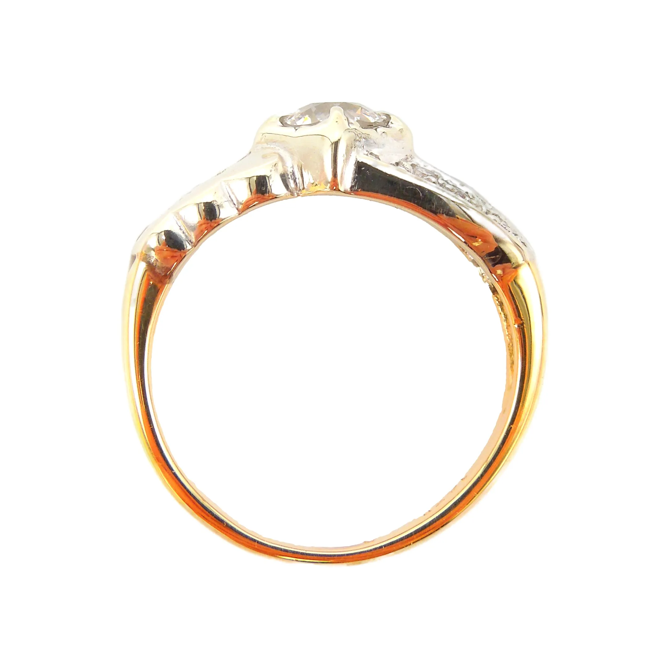 Bicolor Gold Engagement Ring with Half Carat Old European Cut Diamond