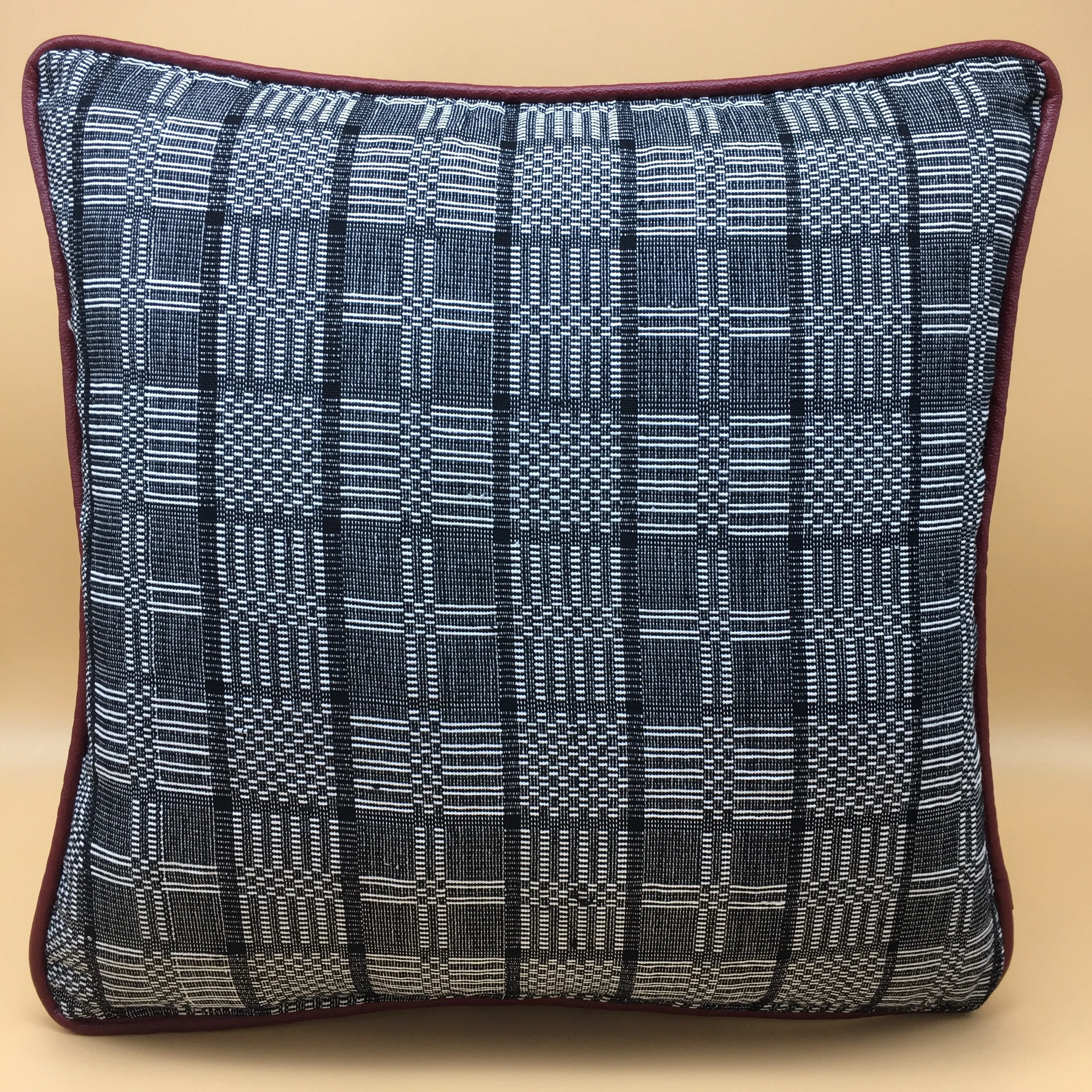 Binacol accent pillow with leather piping