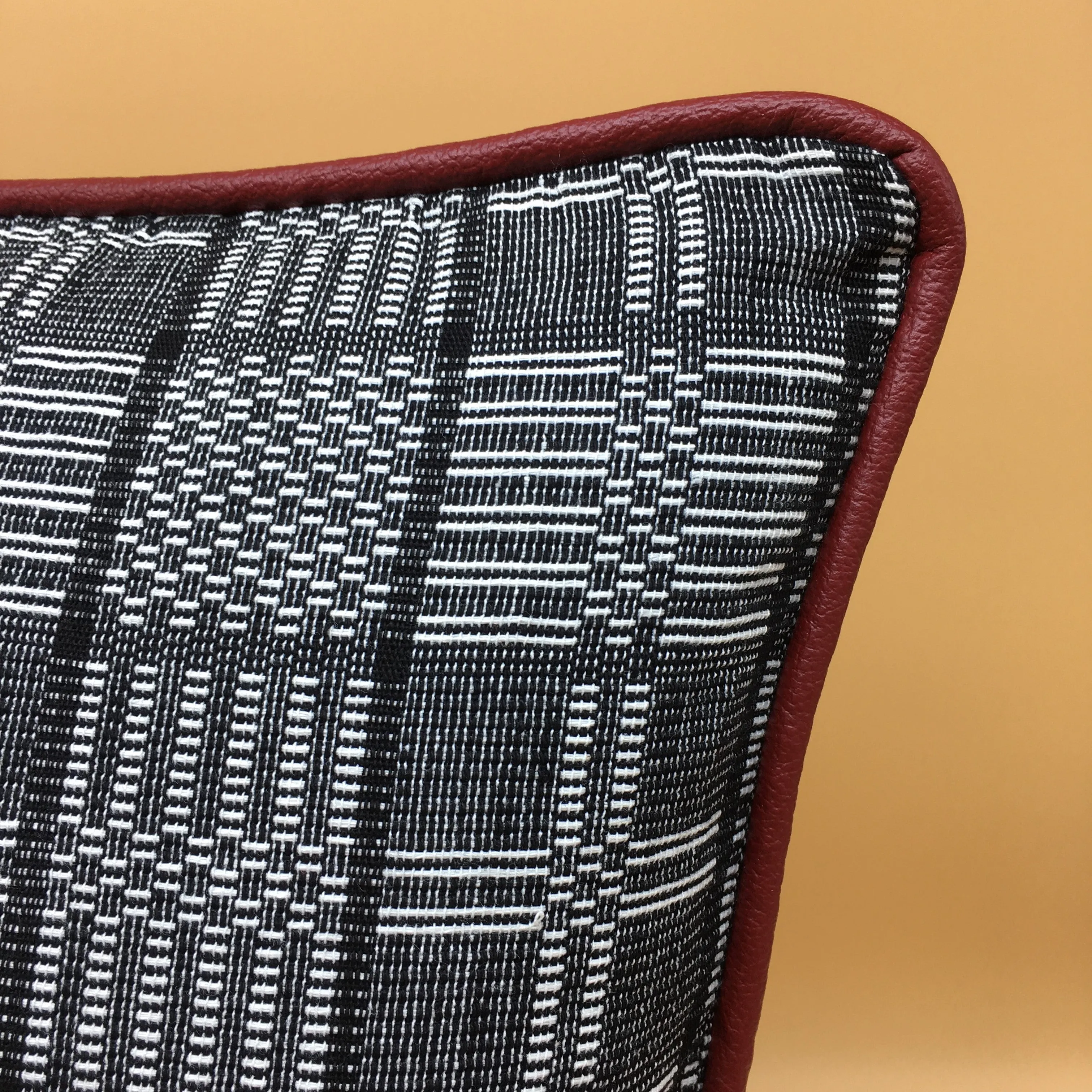Binacol accent pillow with leather piping