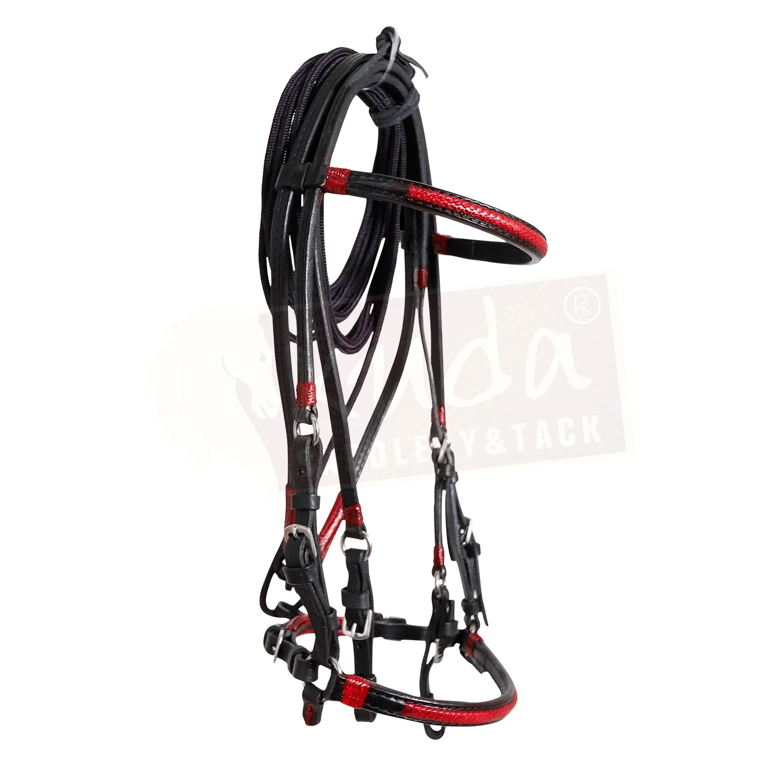 Black Bridle with Red Accents