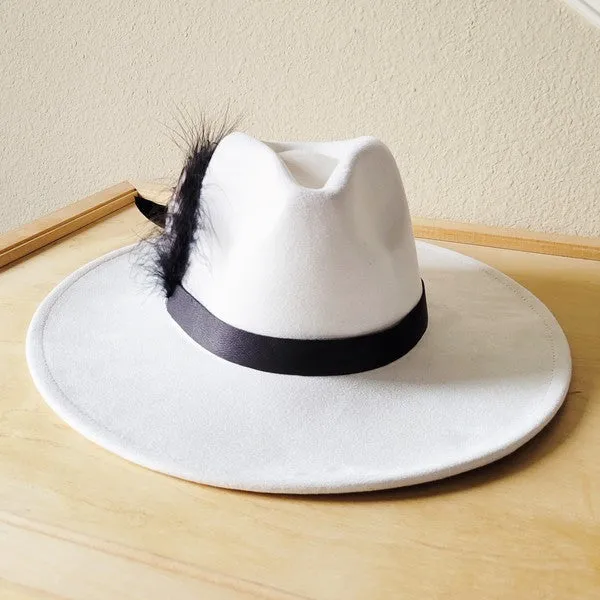 Black Leather Hat Band w/ Feather Accents