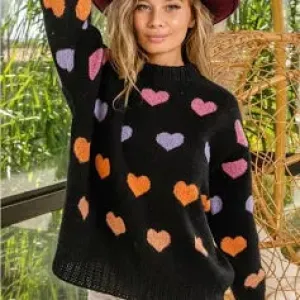 Black Multi Color Heart Sweater