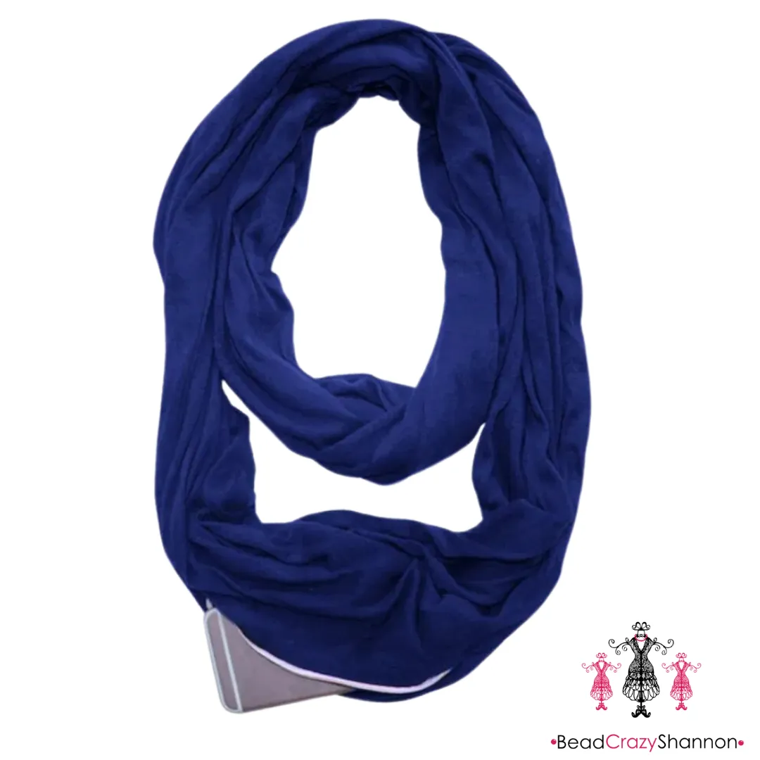 Blue Hidden Pocket Infinity Scarf