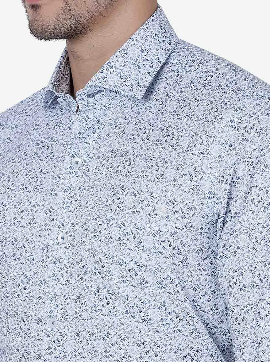Blue Printed Slim Fit Formal Shirt | Metal