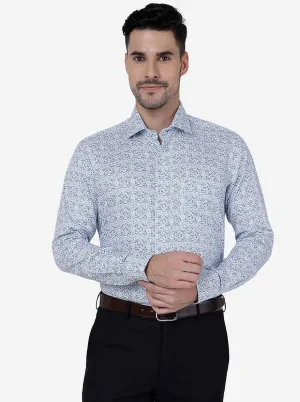 Blue Printed Slim Fit Formal Shirt | Metal