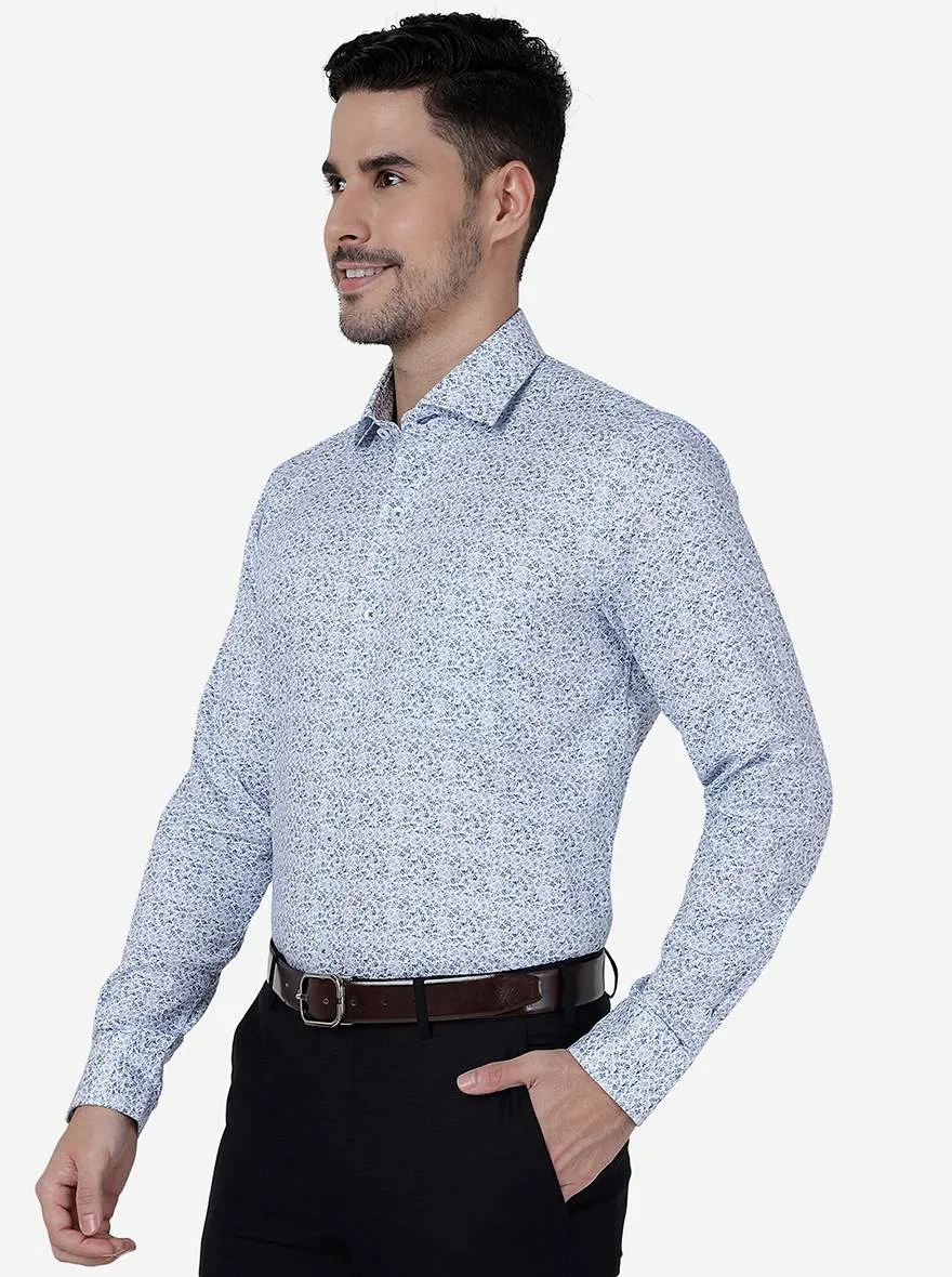 Blue Printed Slim Fit Formal Shirt | Metal