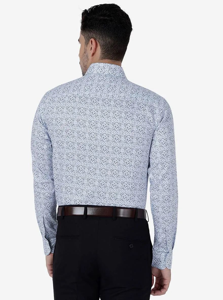 Blue Printed Slim Fit Formal Shirt | Metal