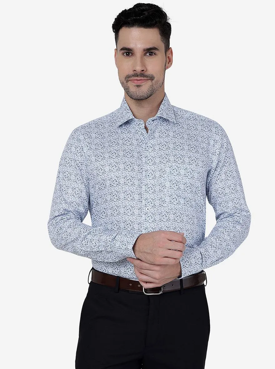 Blue Printed Slim Fit Formal Shirt | Metal
