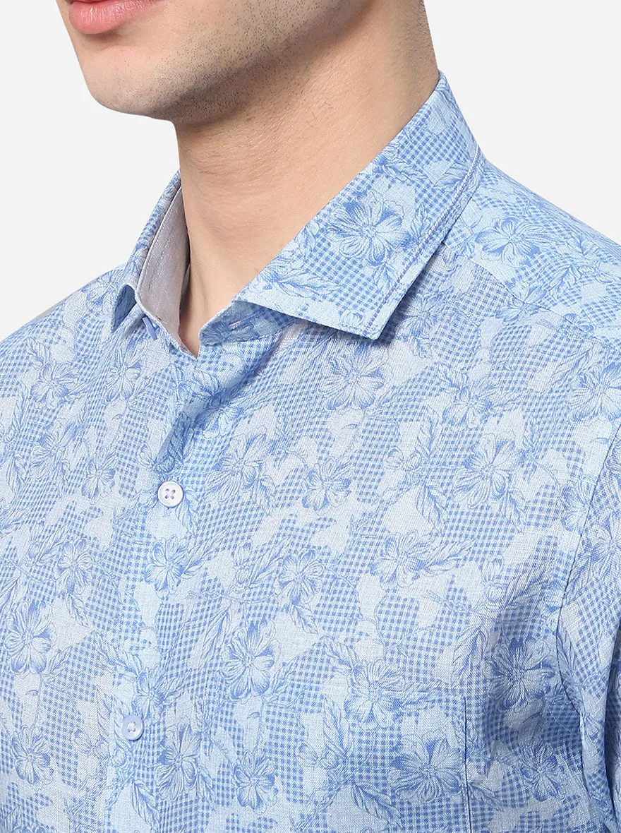Blue Printed Slim Fit Party Wear Shirt | JB Studio