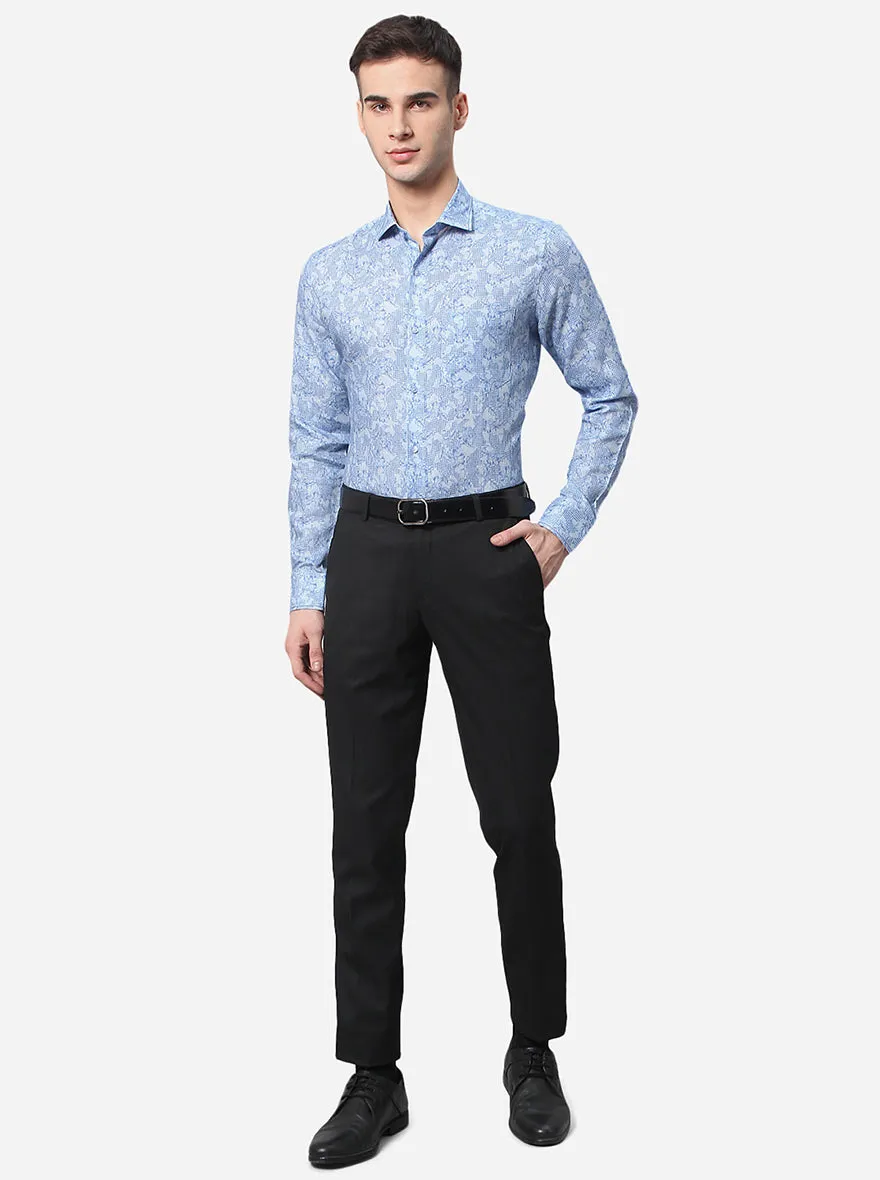Blue Printed Slim Fit Party Wear Shirt | JB Studio