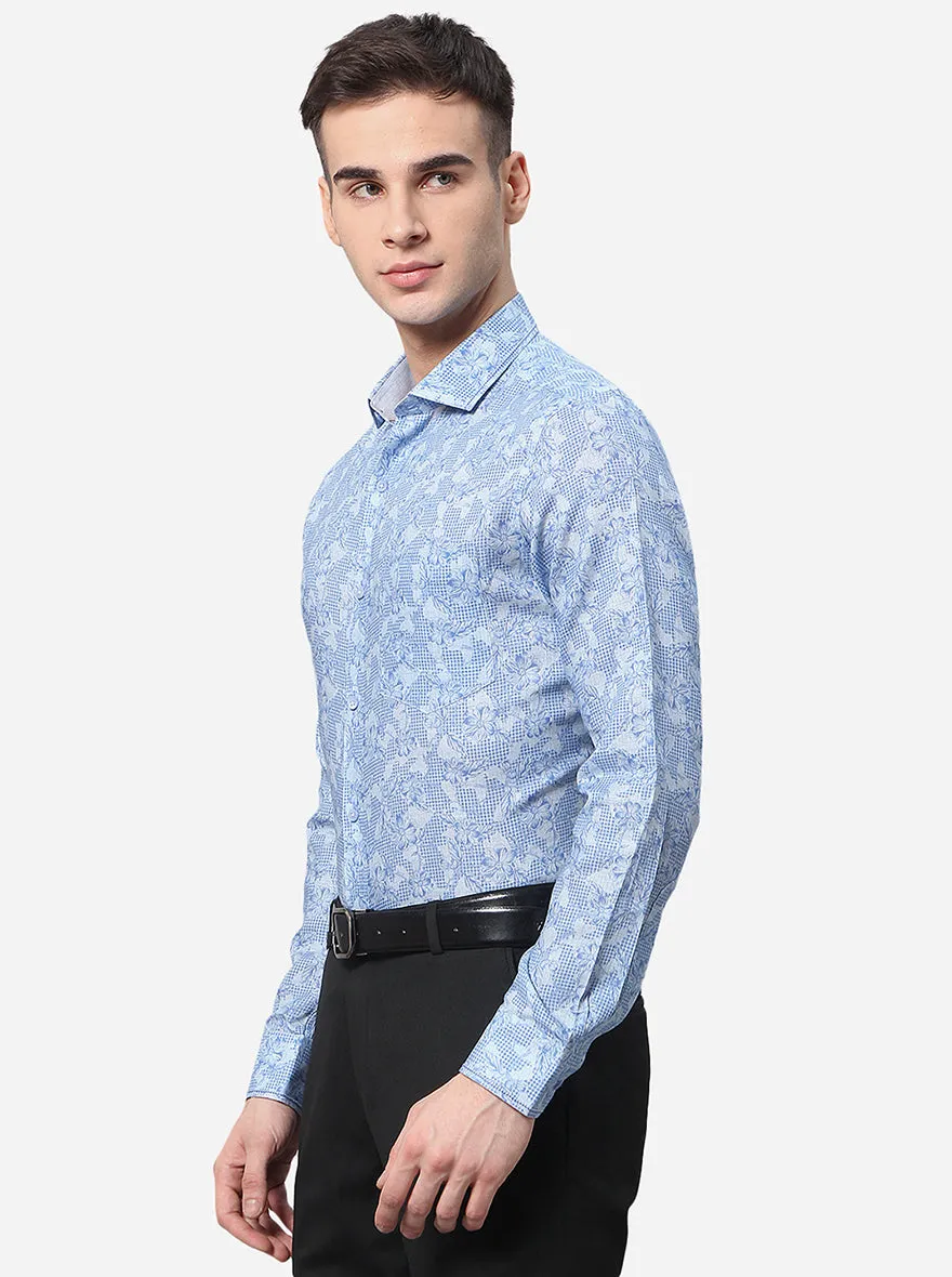 Blue Printed Slim Fit Party Wear Shirt | JB Studio