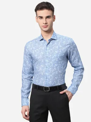Blue Printed Slim Fit Party Wear Shirt | JB Studio
