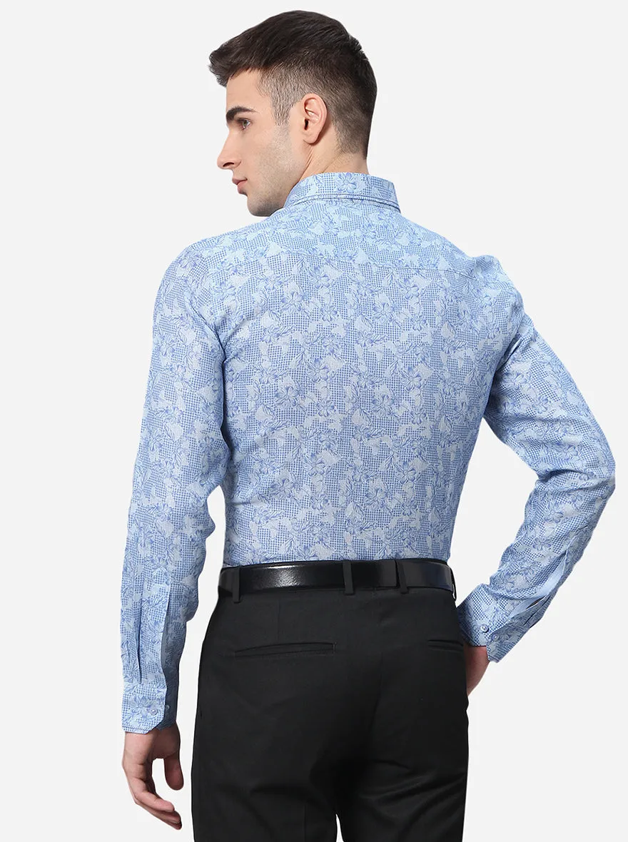 Blue Printed Slim Fit Party Wear Shirt | JB Studio