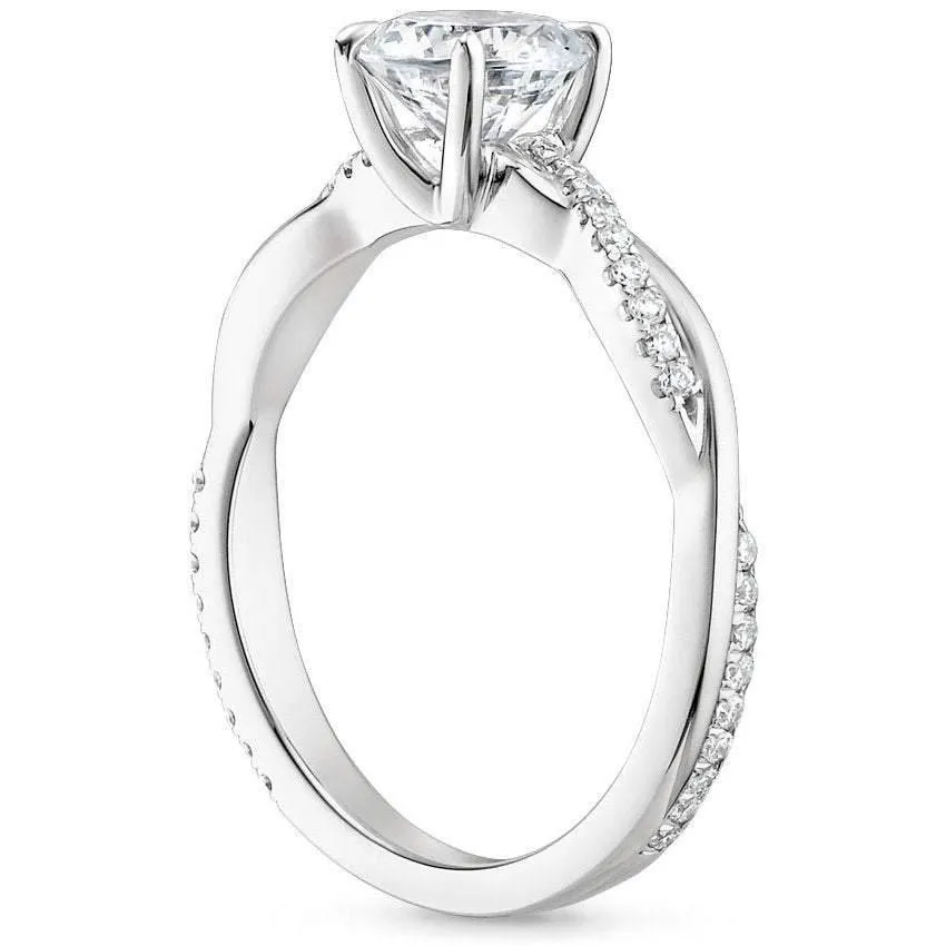Blue Sapphire Diamond Ring 18K White Gold Petite Twisted Vine 6mm Cushion