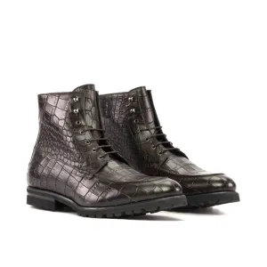 Bottines Derby Demi-Chasse en cuir croco marron foncé - Semelles Commando