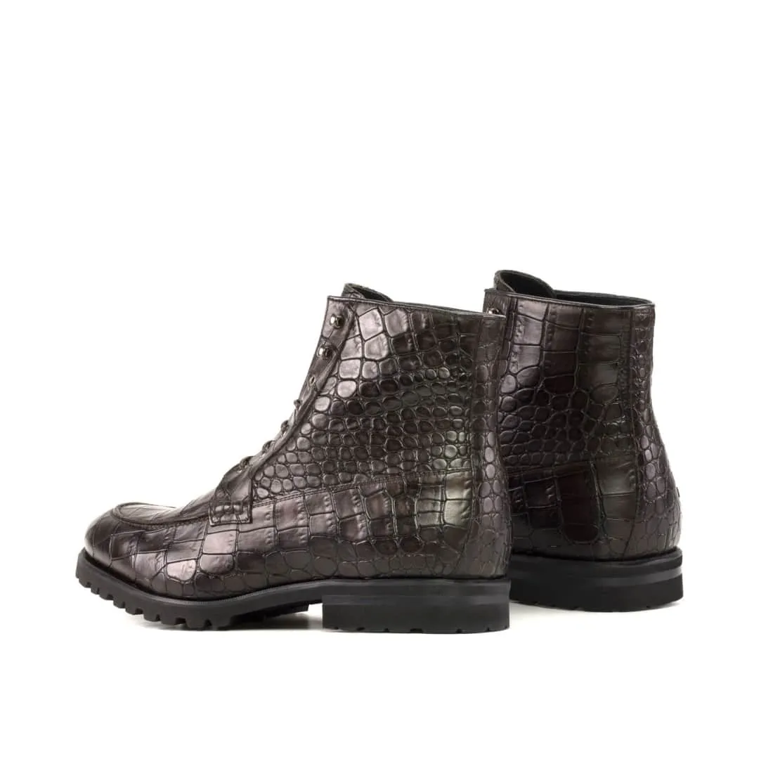 Bottines Derby Demi-Chasse en cuir croco marron foncé - Semelles Commando