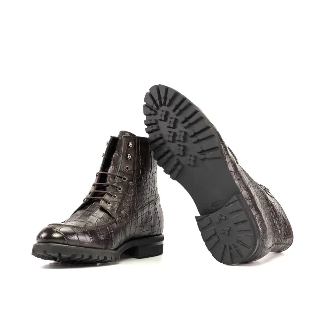 Bottines Derby Demi-Chasse en cuir croco marron foncé - Semelles Commando