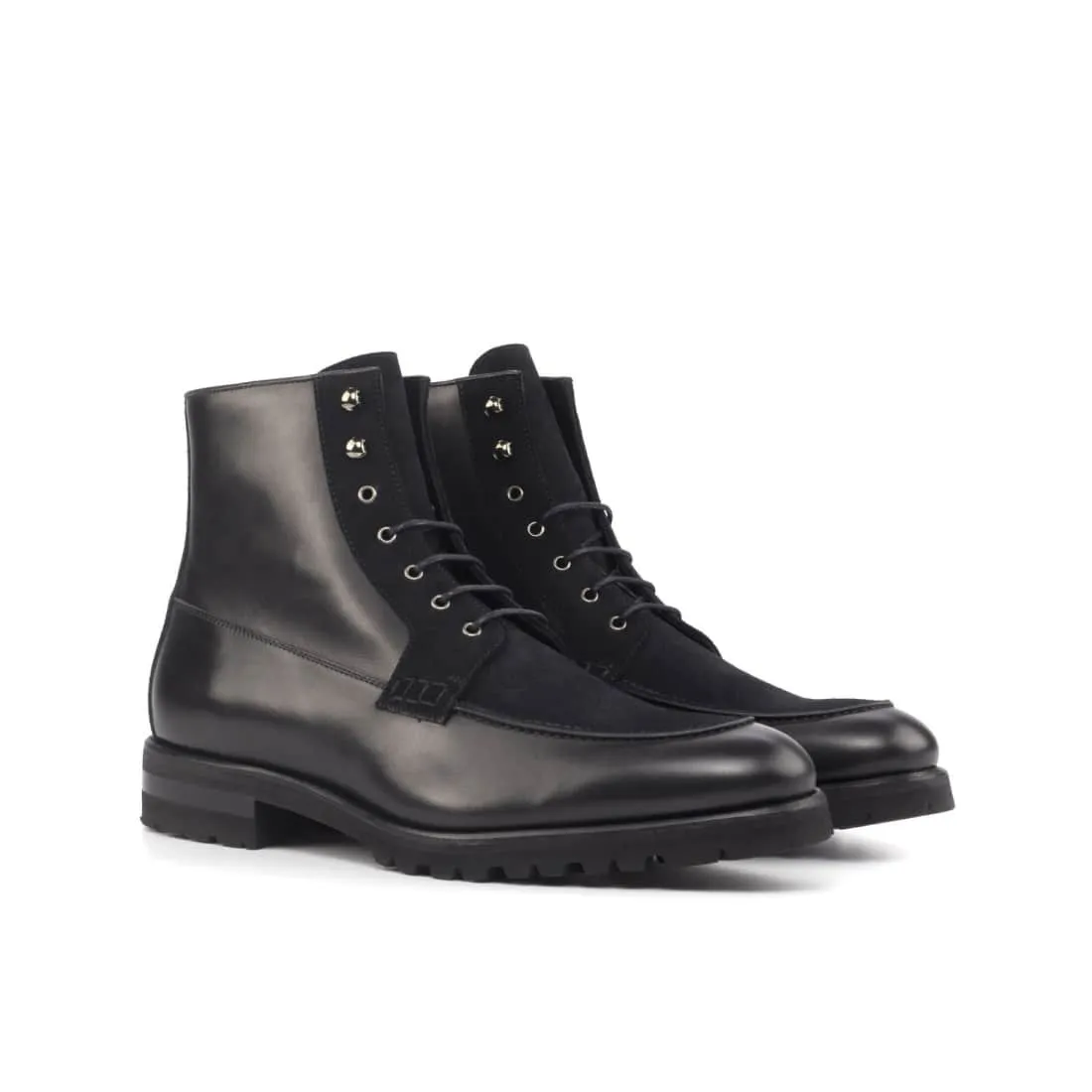 Bottines Derby Demi-Chasse en cuir et daim noir - Semelles Commando