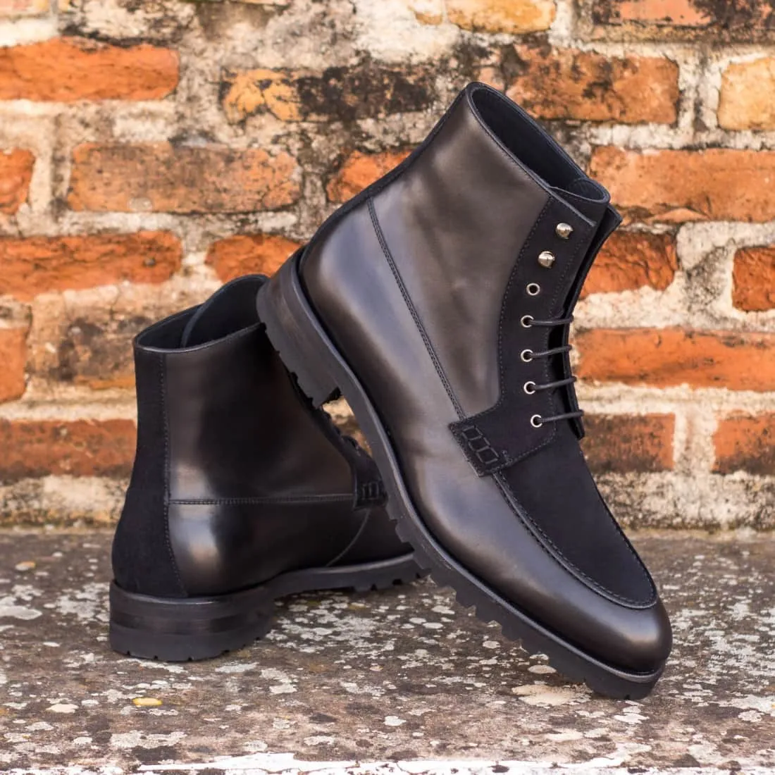 Bottines Derby Demi-Chasse en cuir et daim noir - Semelles Commando