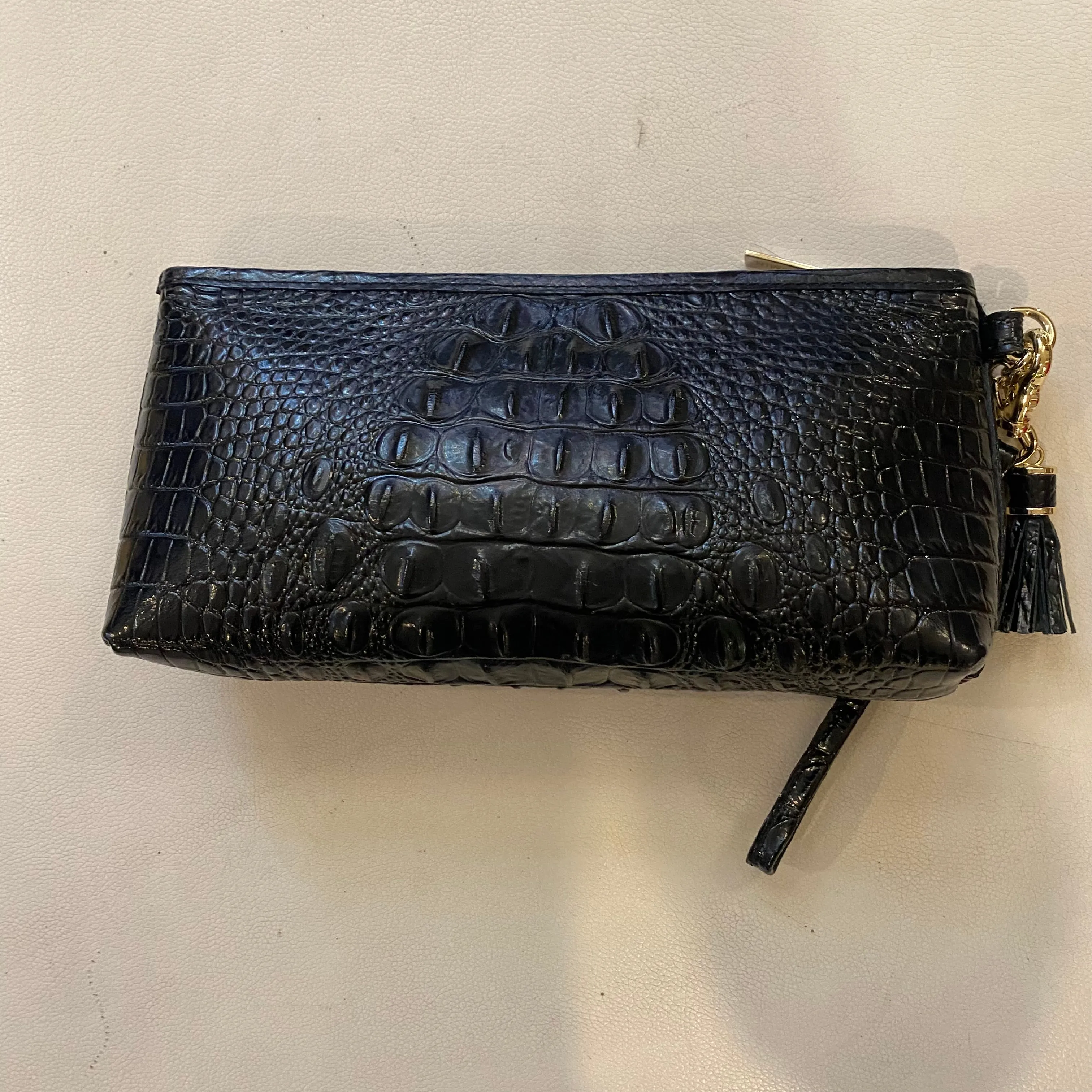 BRAHMIN Kayla Melbourne Black Embossed Leather Clutch