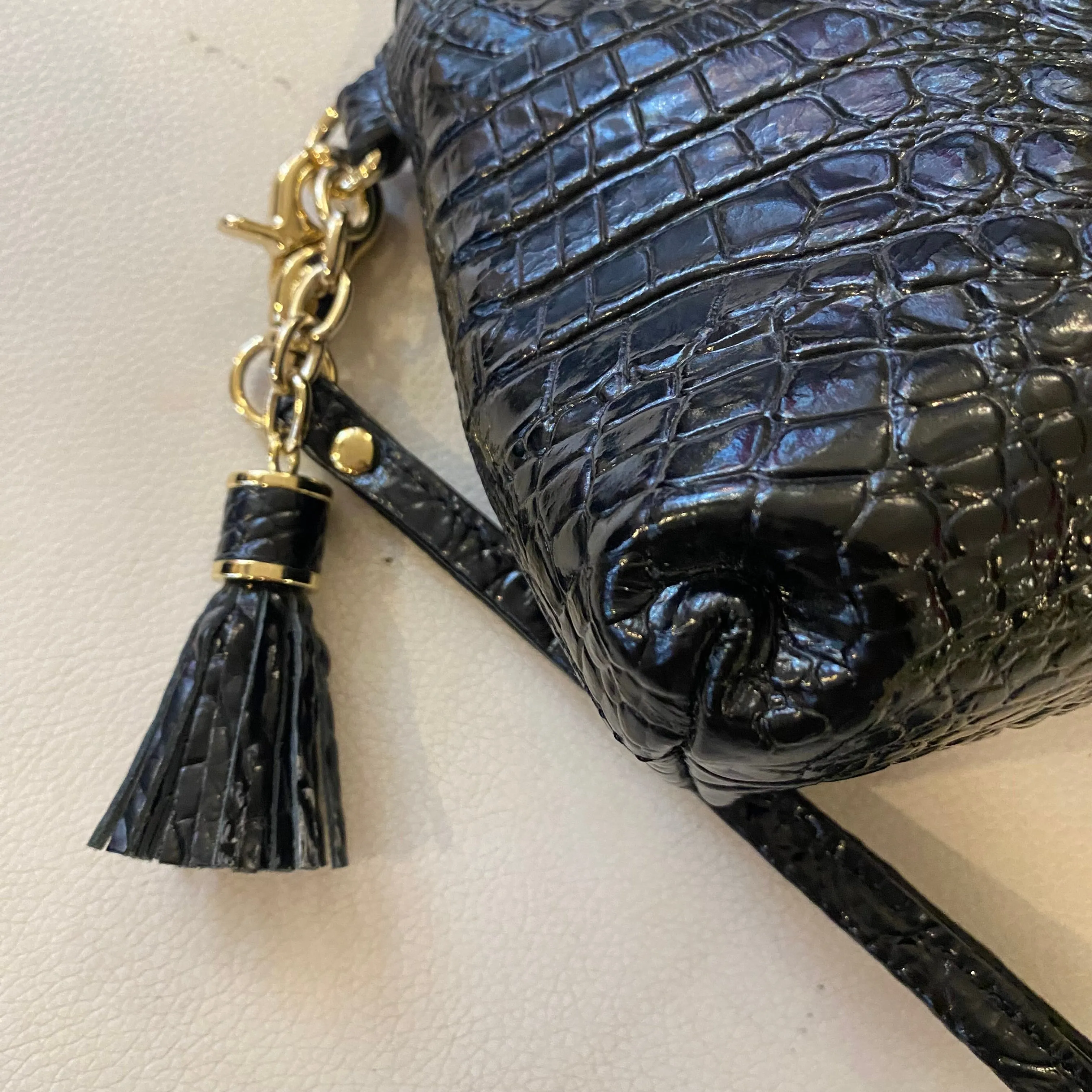 BRAHMIN Kayla Melbourne Black Embossed Leather Clutch