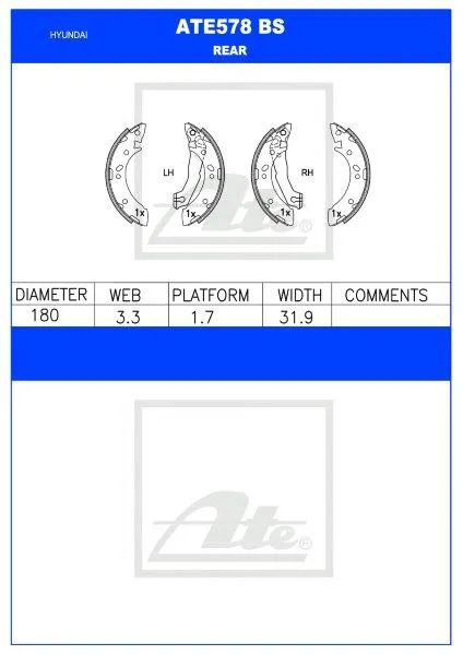 Brake Shoes Hyundai Accent I,Ii, Atos 1.0I,1.1I Ate578Bs Ate
