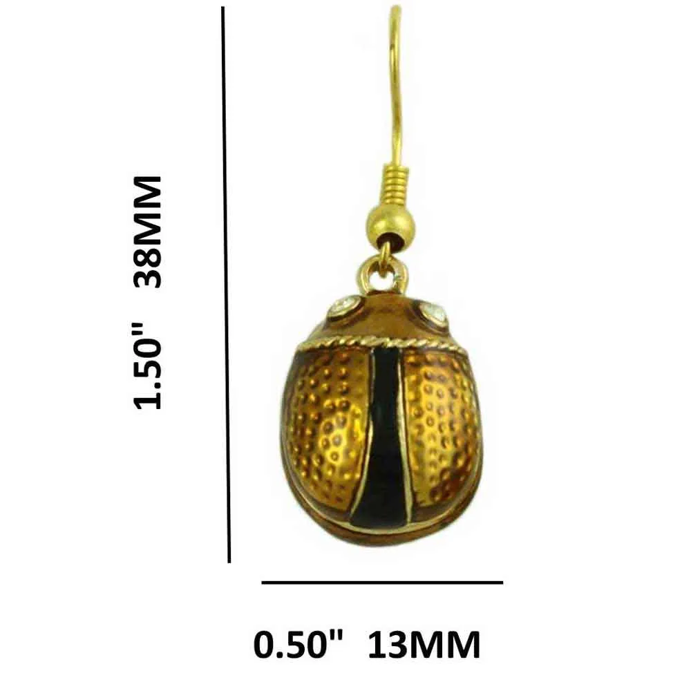 Brown Enamel Dangling Ladybug Pierced Earring - PT710E