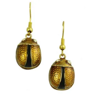 Brown Enamel Dangling Ladybug Pierced Earring - PT710E