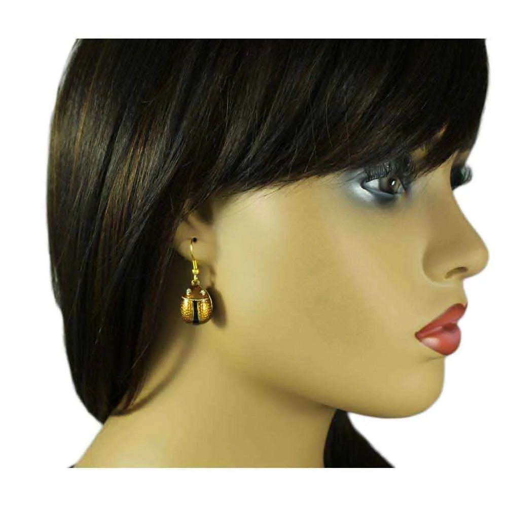Brown Enamel Dangling Ladybug Pierced Earring - PT710E