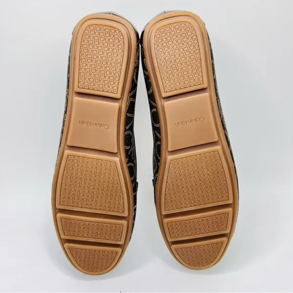 Calvin Klein Leanna Brown Logo Print Vegan Leather Metal Bit Slip On Loafer Shoe