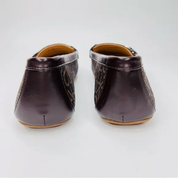 Calvin Klein Leanna Brown Logo Print Vegan Leather Metal Bit Slip On Loafer Shoe