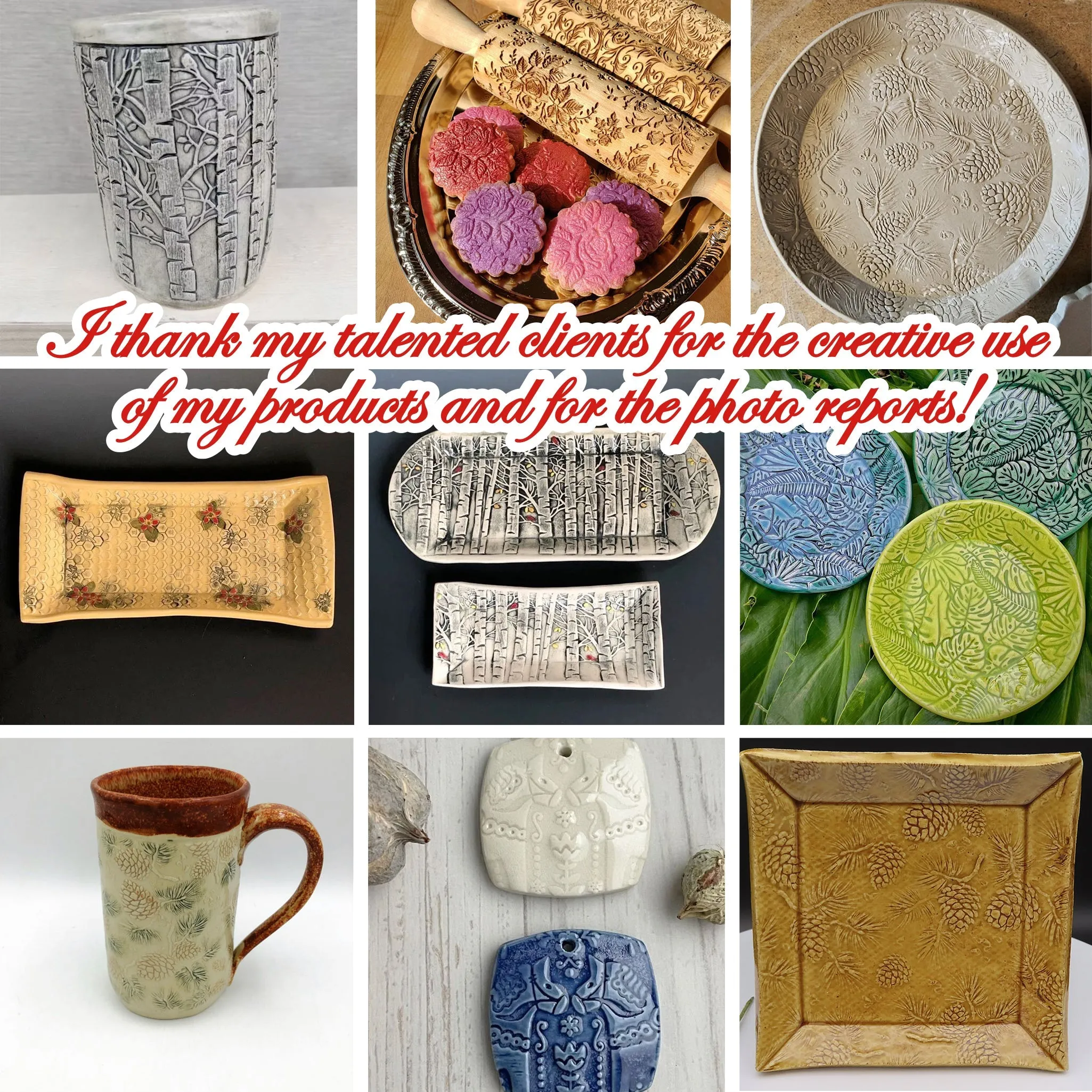 Camelia Rolling Pin Embossed Flowers Textured Cookies Shortbread Christmas Gift Clay Roller Pottery Stamp