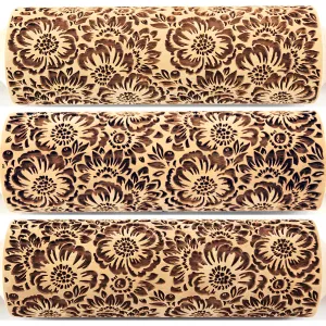 Camelia Rolling Pin Embossed Flowers Textured Cookies Shortbread Christmas Gift Clay Roller Pottery Stamp