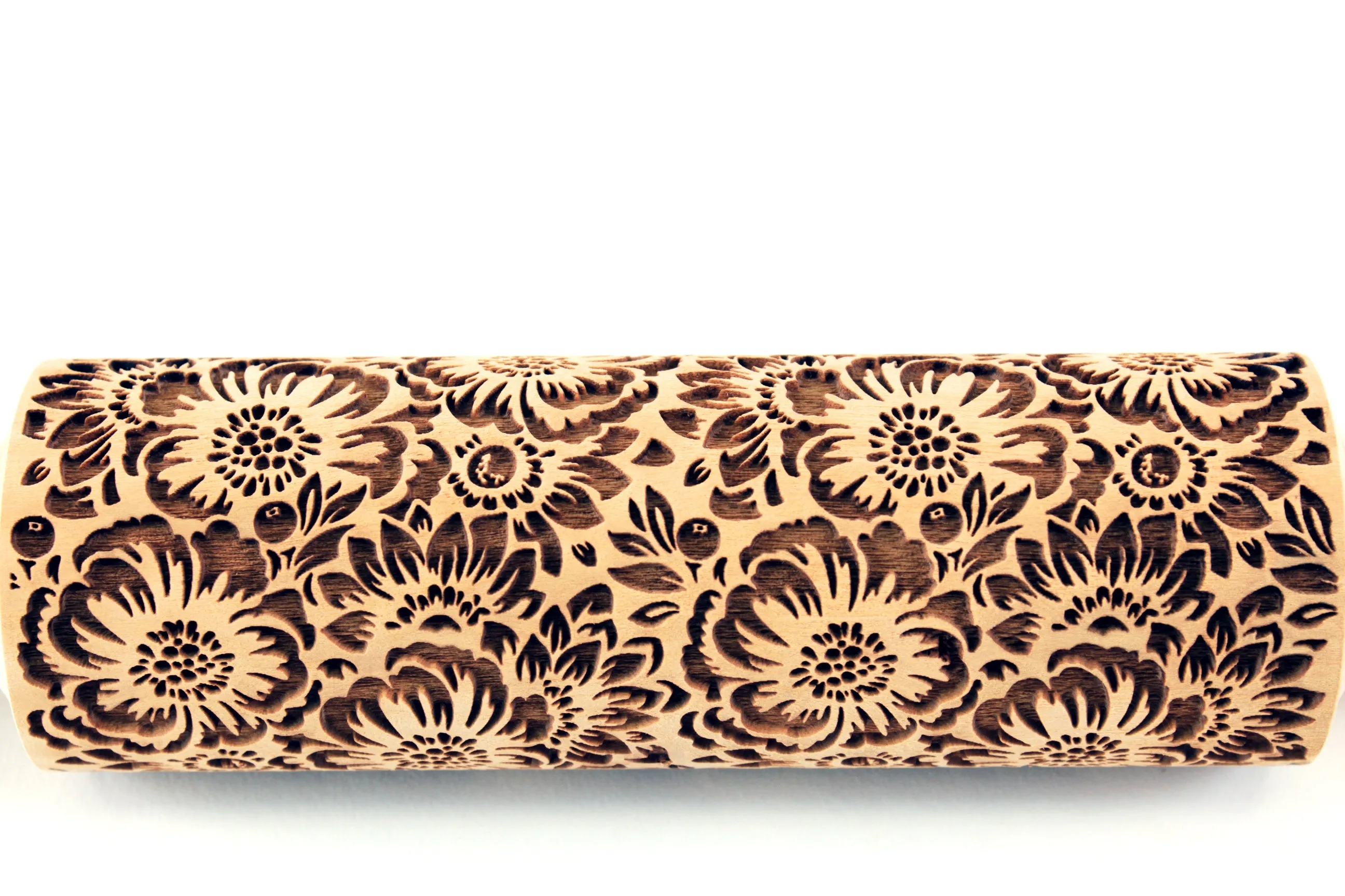 Camelia Rolling Pin Embossed Flowers Textured Cookies Shortbread Christmas Gift Clay Roller Pottery Stamp