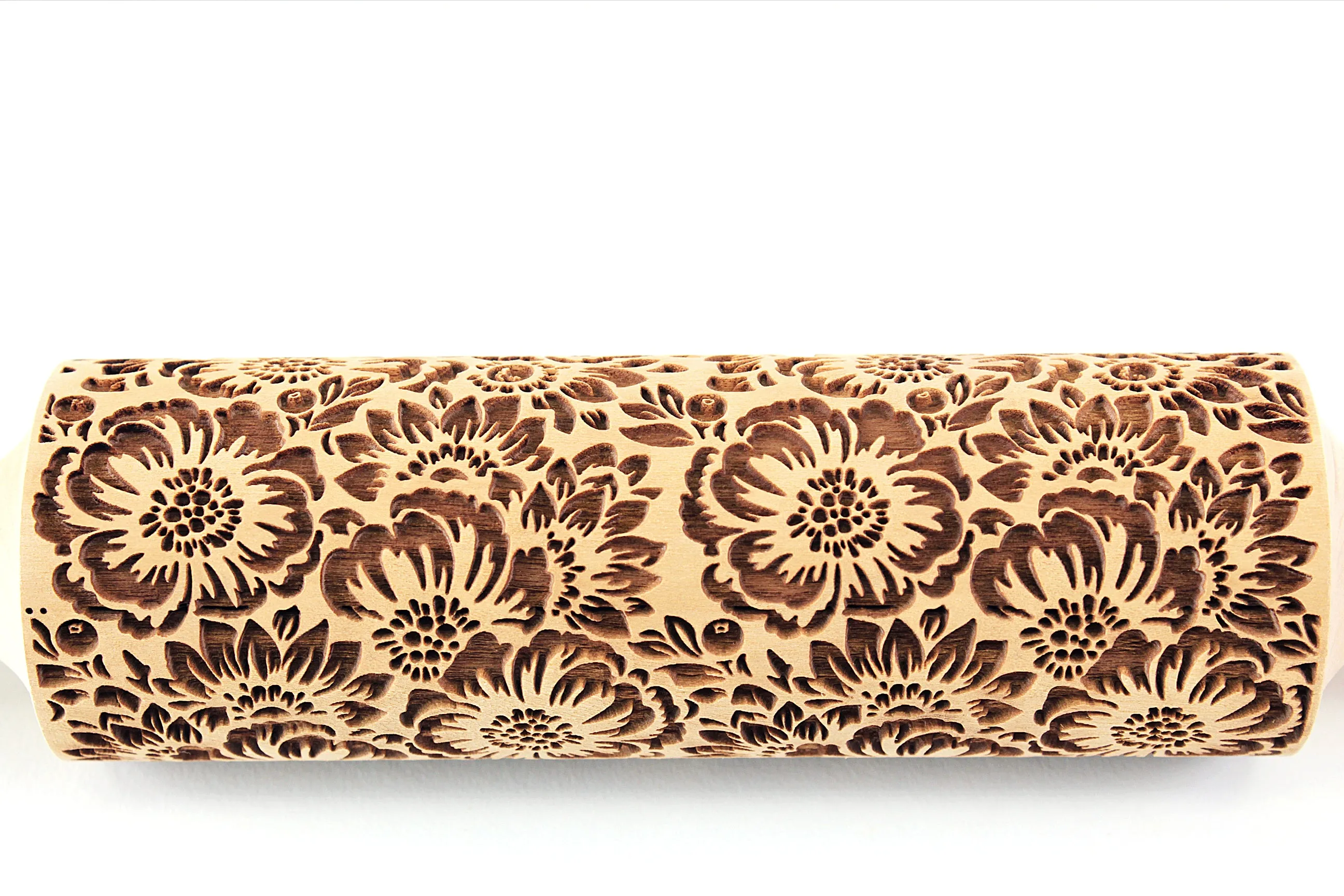 Camelia Rolling Pin Embossed Flowers Textured Cookies Shortbread Christmas Gift Clay Roller Pottery Stamp
