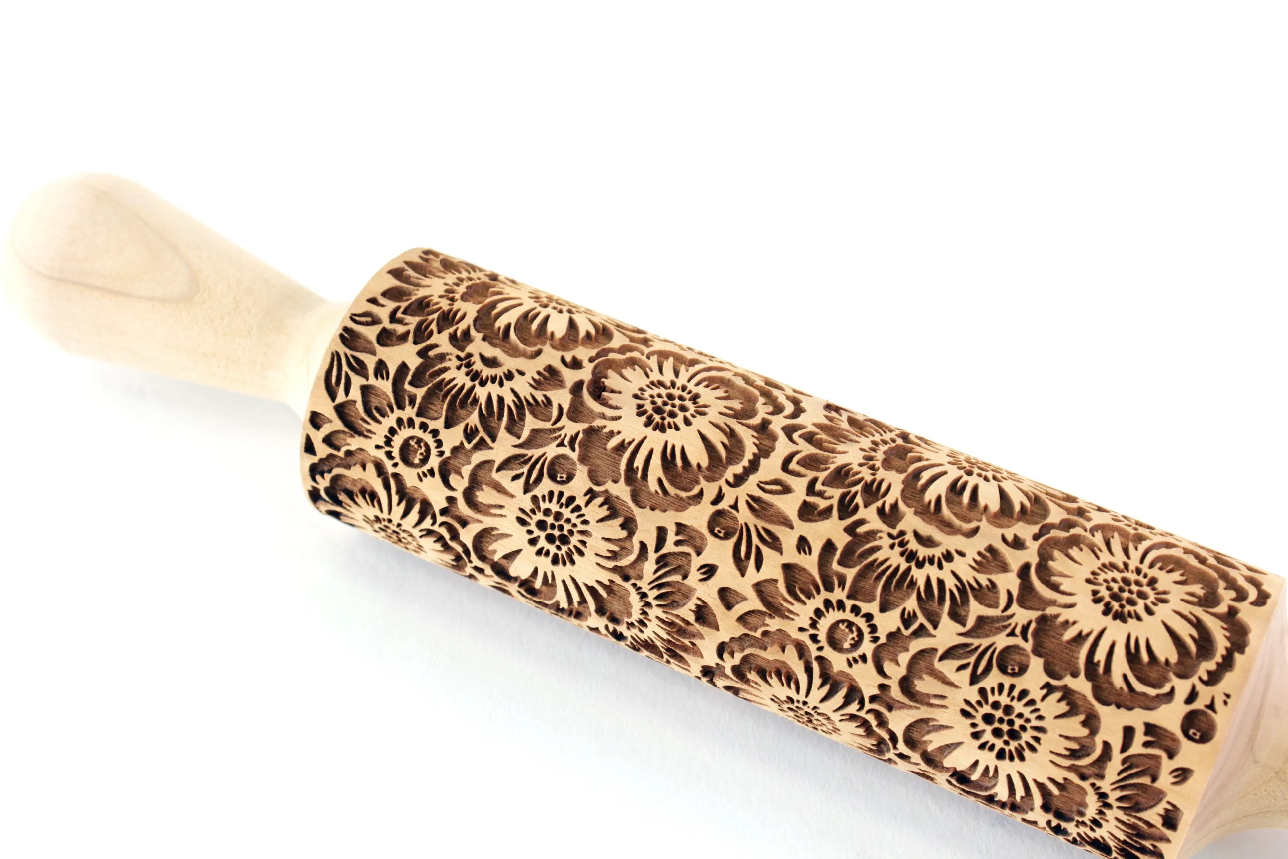 Camelia Rolling Pin Embossed Flowers Textured Cookies Shortbread Christmas Gift Clay Roller Pottery Stamp