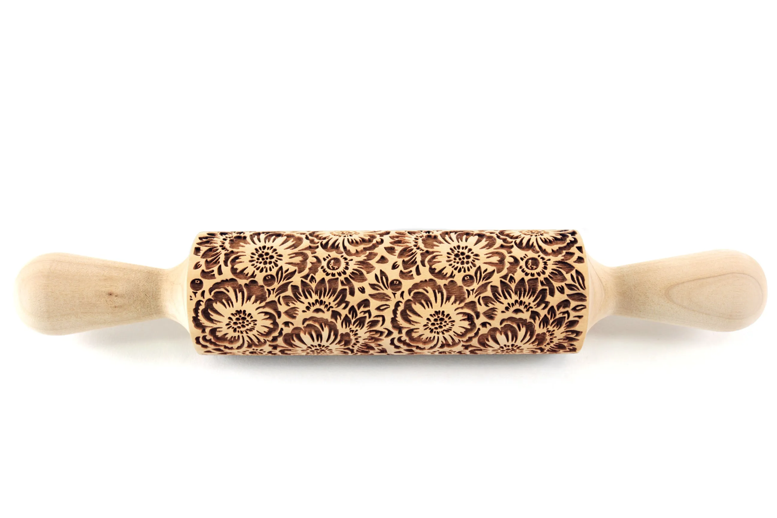 Camelia Rolling Pin Embossed Flowers Textured Cookies Shortbread Christmas Gift Clay Roller Pottery Stamp