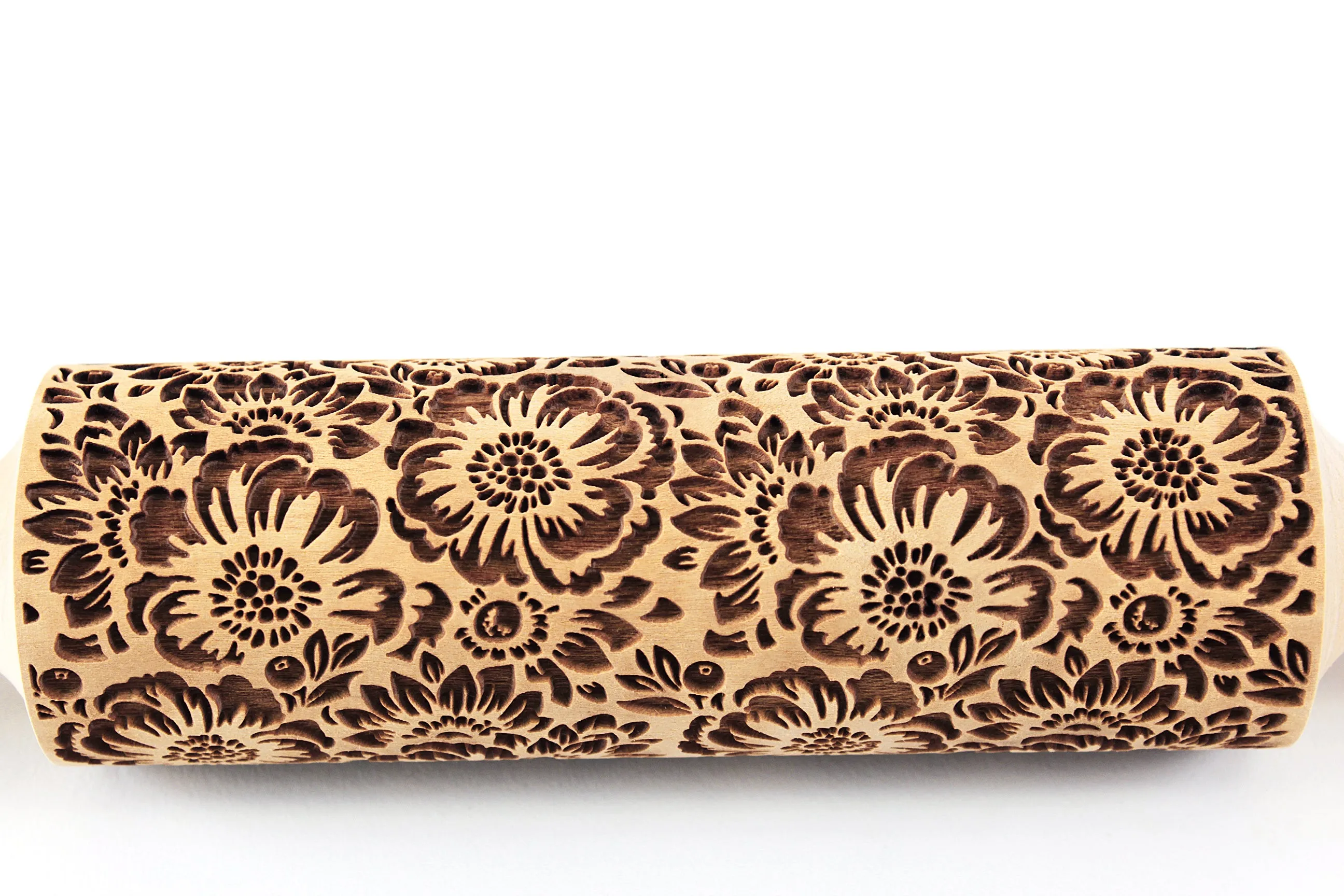 Camelia Rolling Pin Embossed Flowers Textured Cookies Shortbread Christmas Gift Clay Roller Pottery Stamp