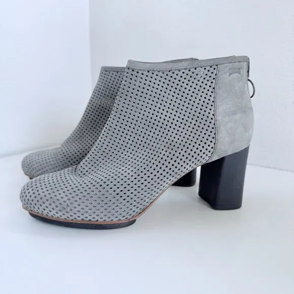 Camper Women's Myriam Perforated Nubuck Leather Ankle Boots in Gray Size 6