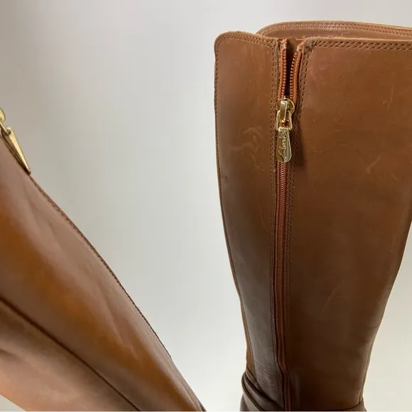 Clarks Womens HAMBLE HIGH Tan Leather Knee High Boots Size 6.5