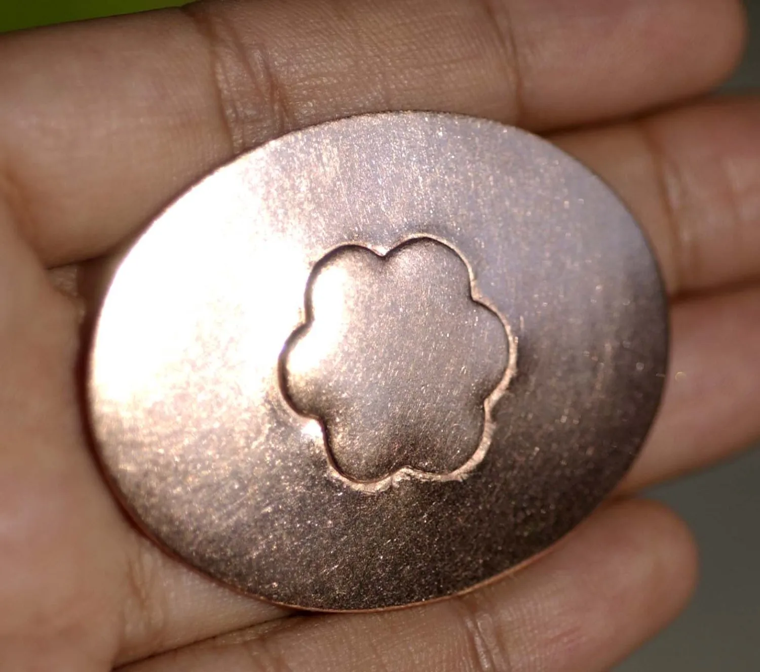 Copper Flowery Oval Embossed Blanks Enameling Stamping Texturing - 4 pieces
