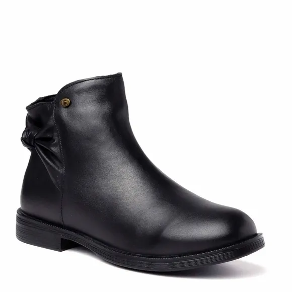 Coqueta Black vegan leather ankle boot bootie Girls bow