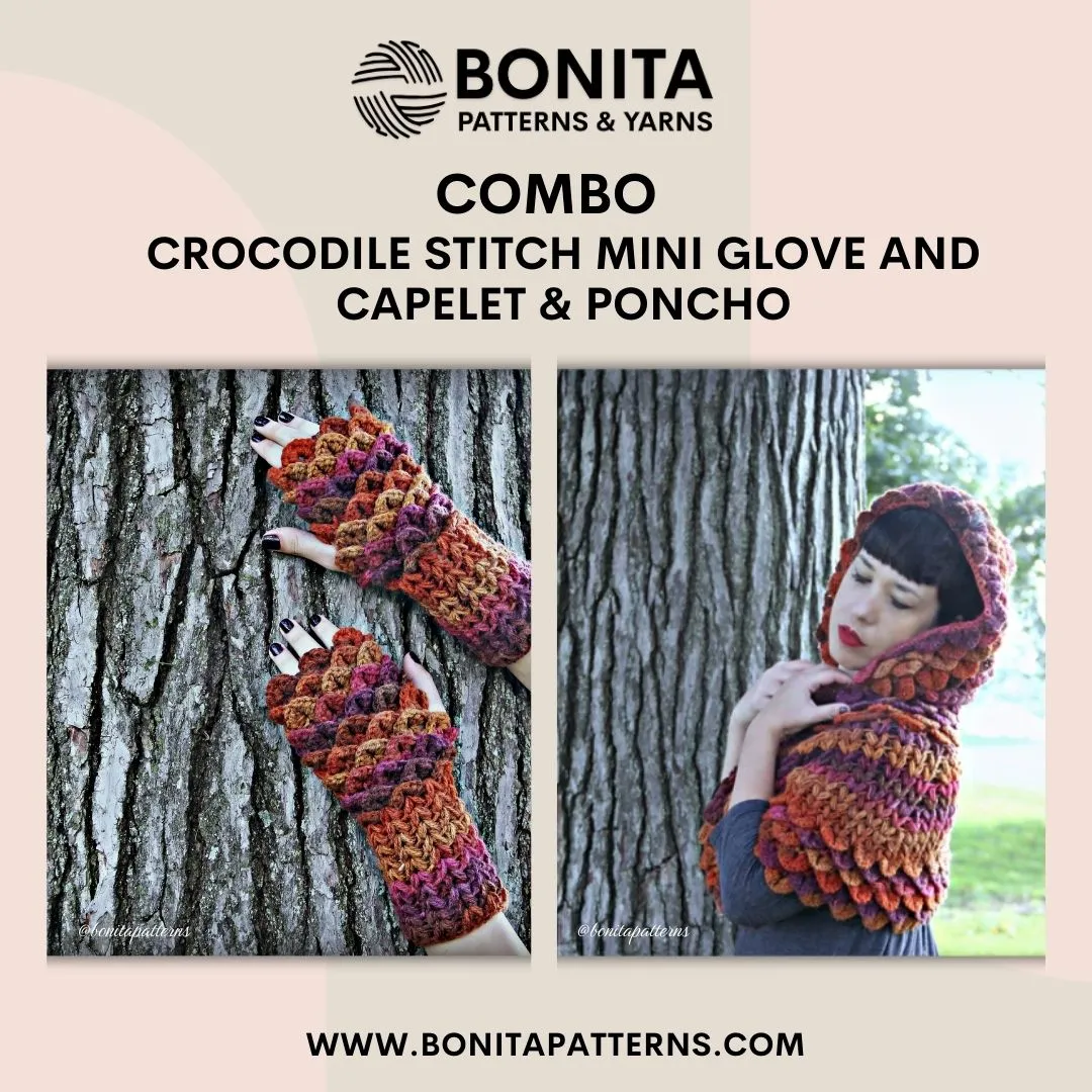 Crocodile Stitch Mini glove and Hooded Capelet COMBO