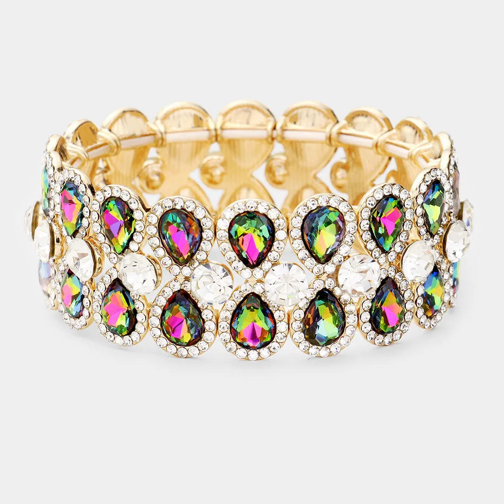 Crystal Mult Teardrop Stretch Pageant Bracelet | Prom Bracelet | 446826